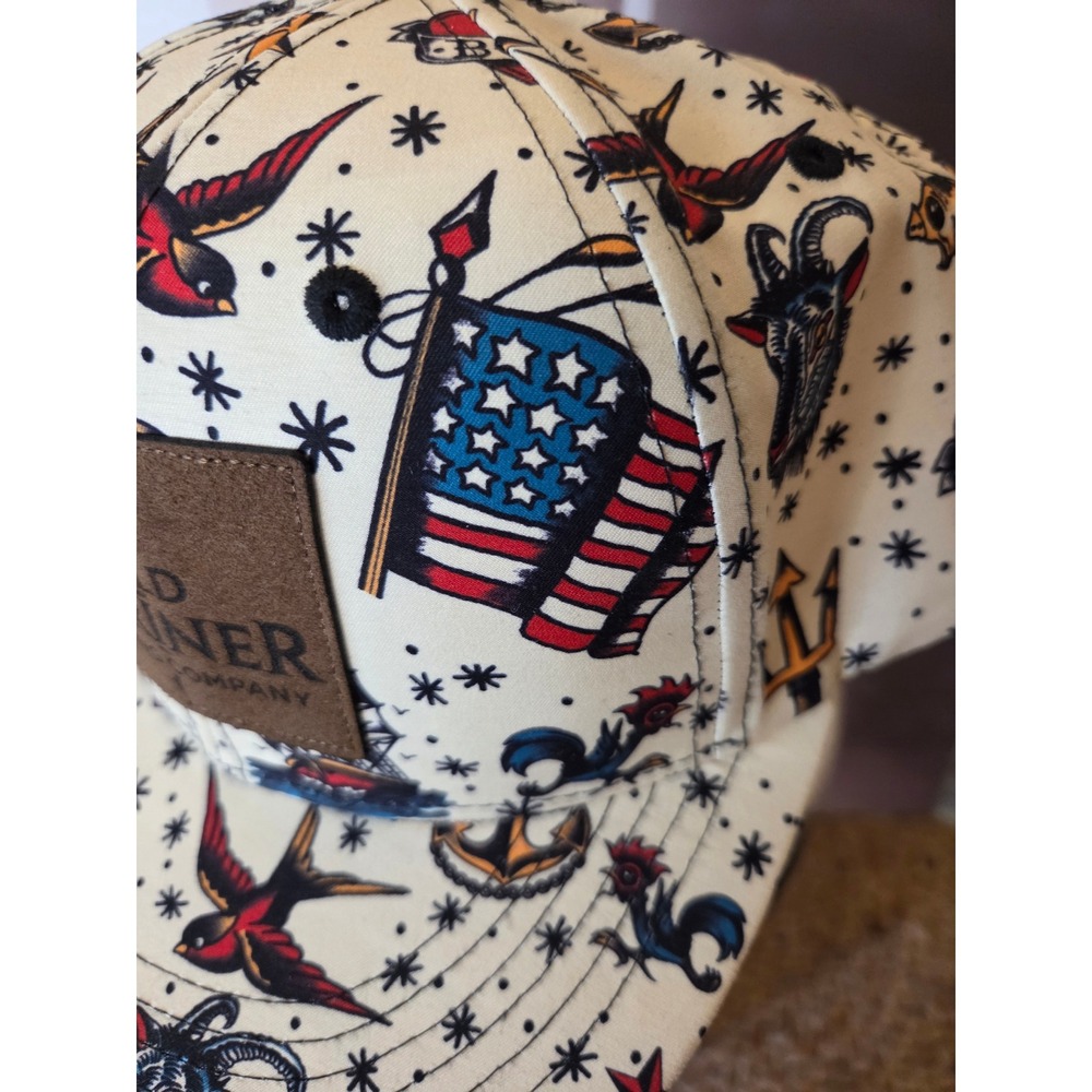 Bold Mariner Brewing Company Tattoo Flash Print Snapback Hat Cream Flat Brim - Picture 9 of 11